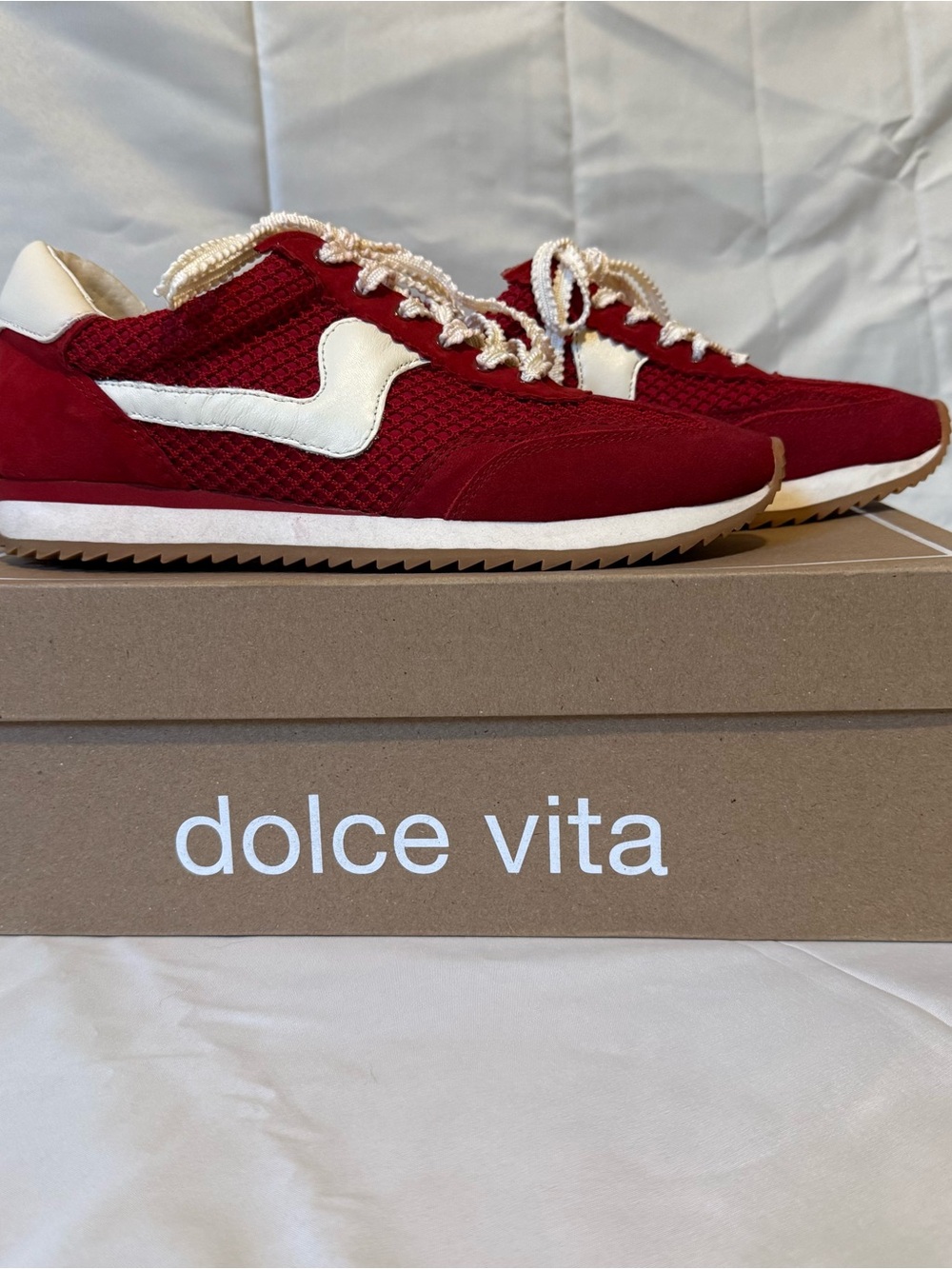 Dolce Vita Crimson Red and White Suede Sneakers